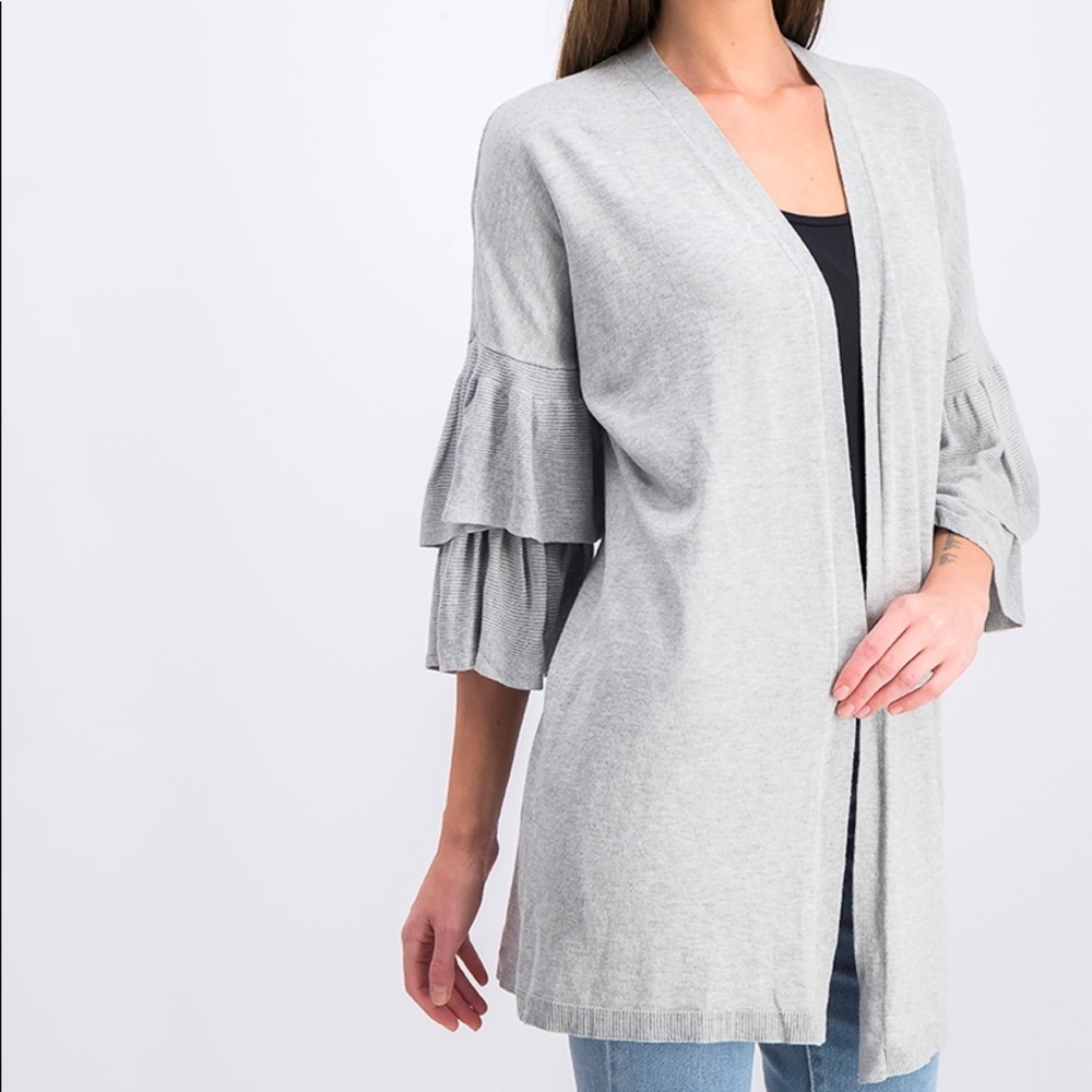 Light Grey Cardigan with Ruffled Sleeves